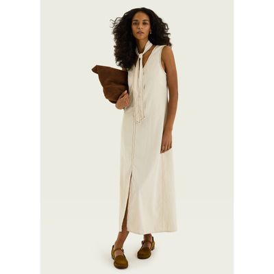 Vestido Longo Com Amarração - Natural