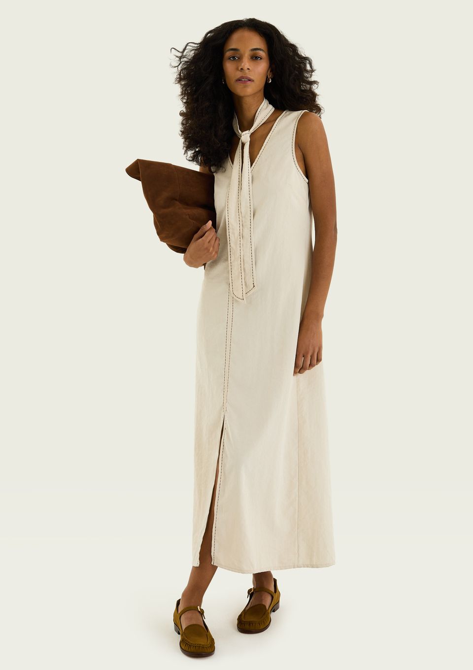 Vestido Longo com Amarração - Natural