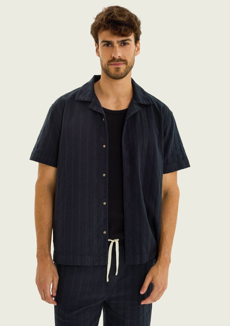 Camisa Masculina Manga Curta Texturizada - Azul