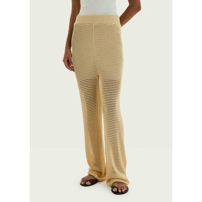 Calça Feminina Reta Em Tricô Texturizado - Bege