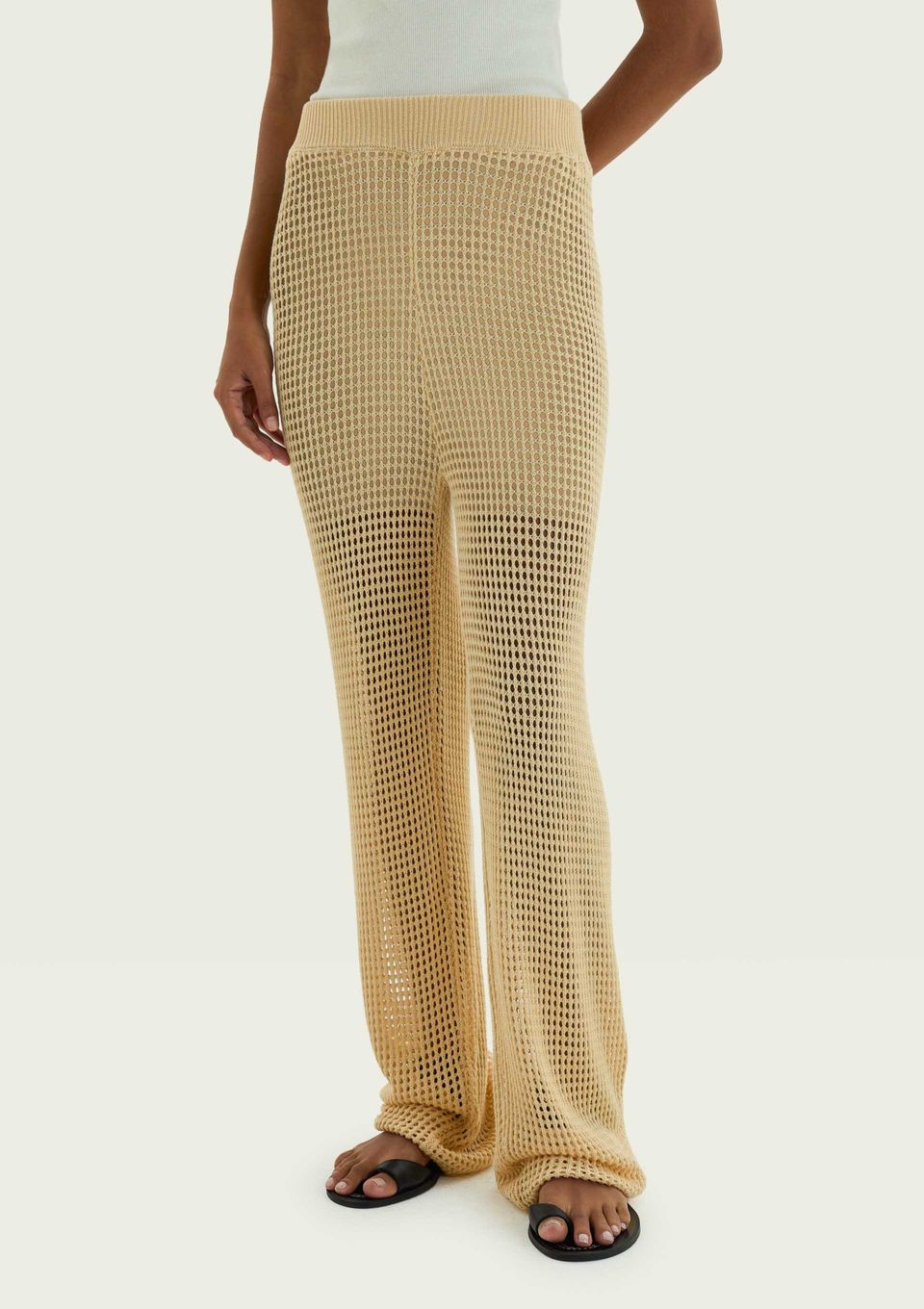 Calça Feminina Reta em Tricô Texturizado - Bege