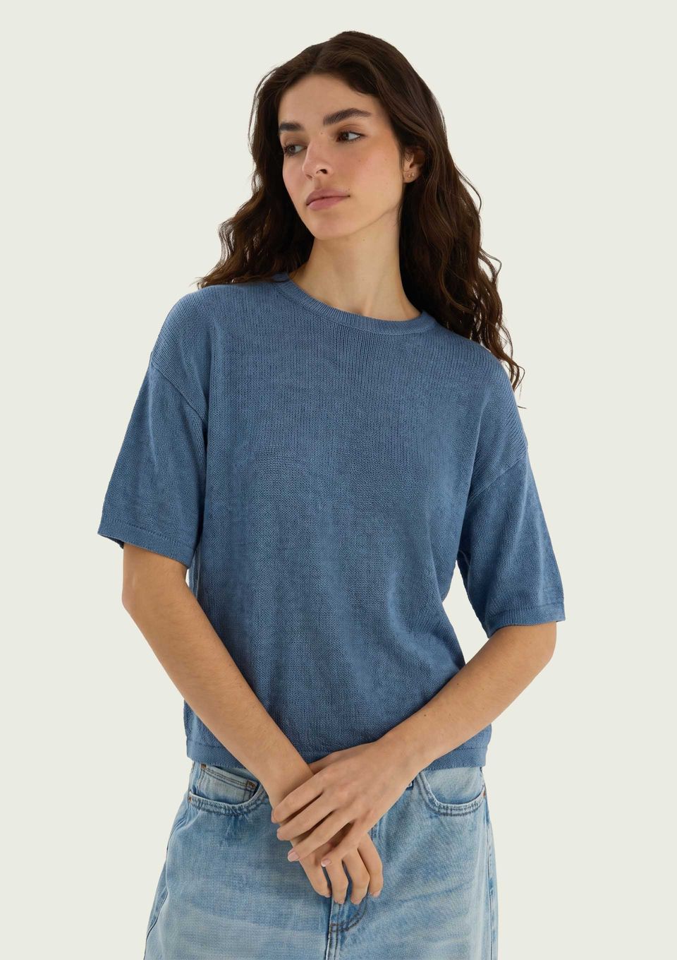 Blusa Feminina Evasê em Tricô - Azul