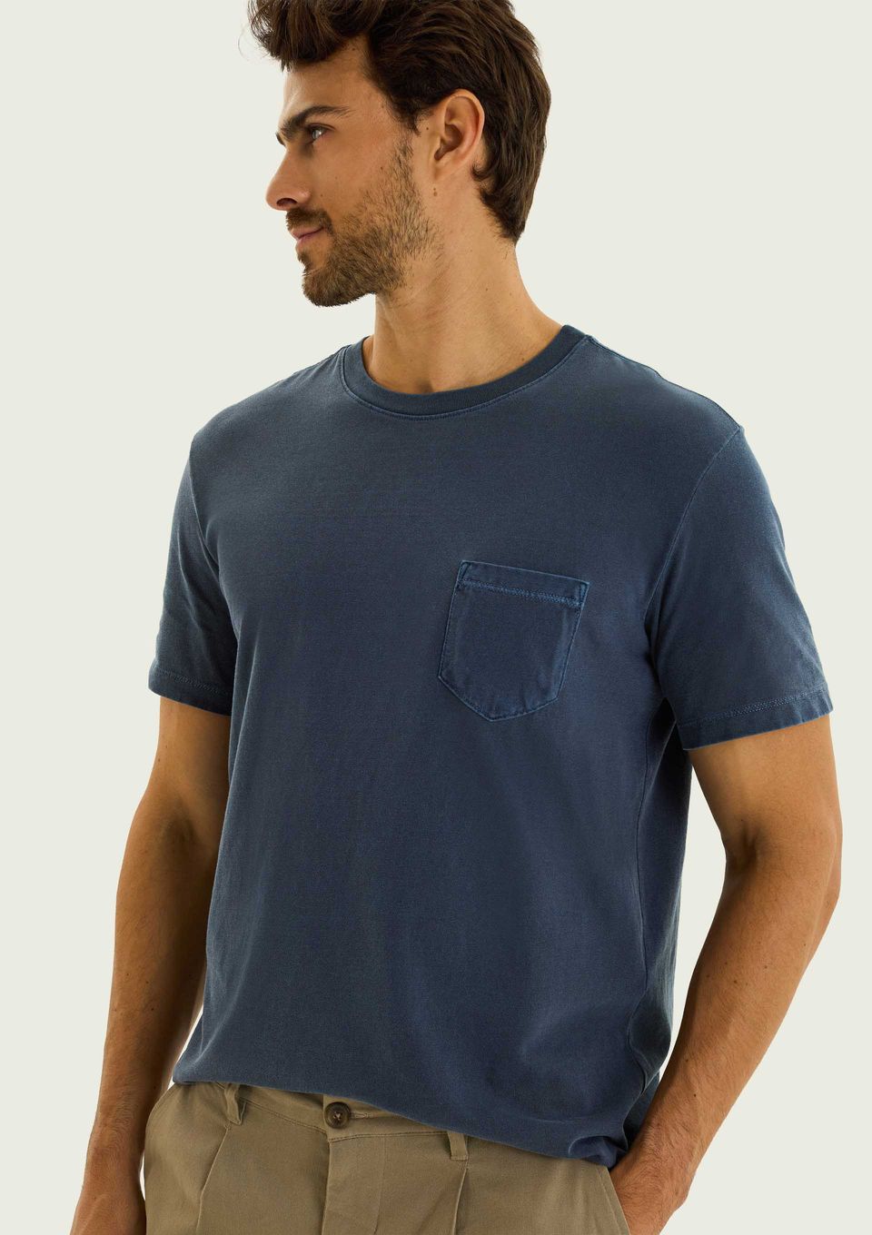 Camiseta Masculina Estonada em Malha Binada - Azul