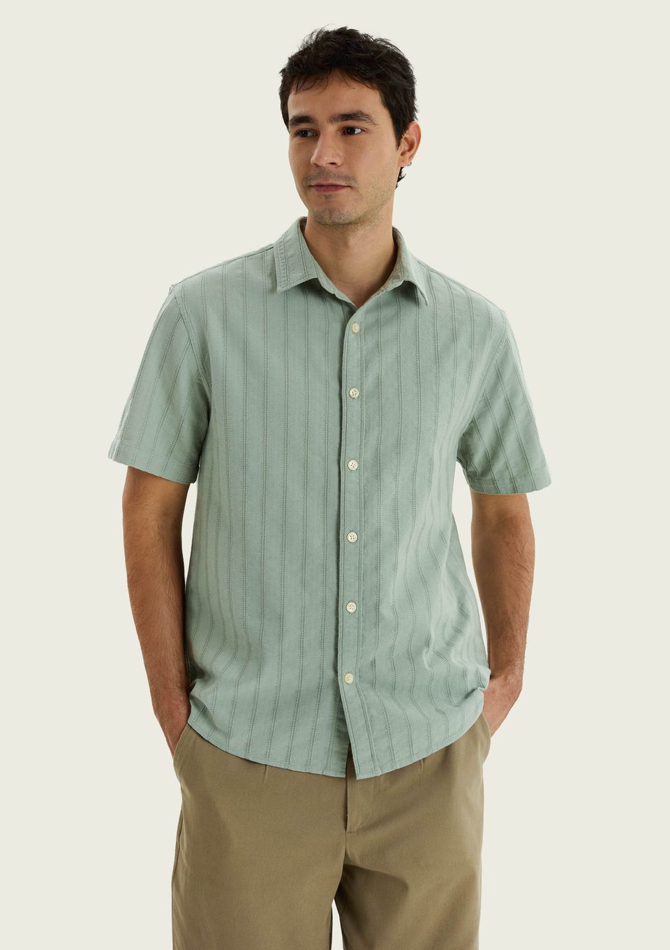 Camisa Masculina Manga Curta Texturizada - Verde