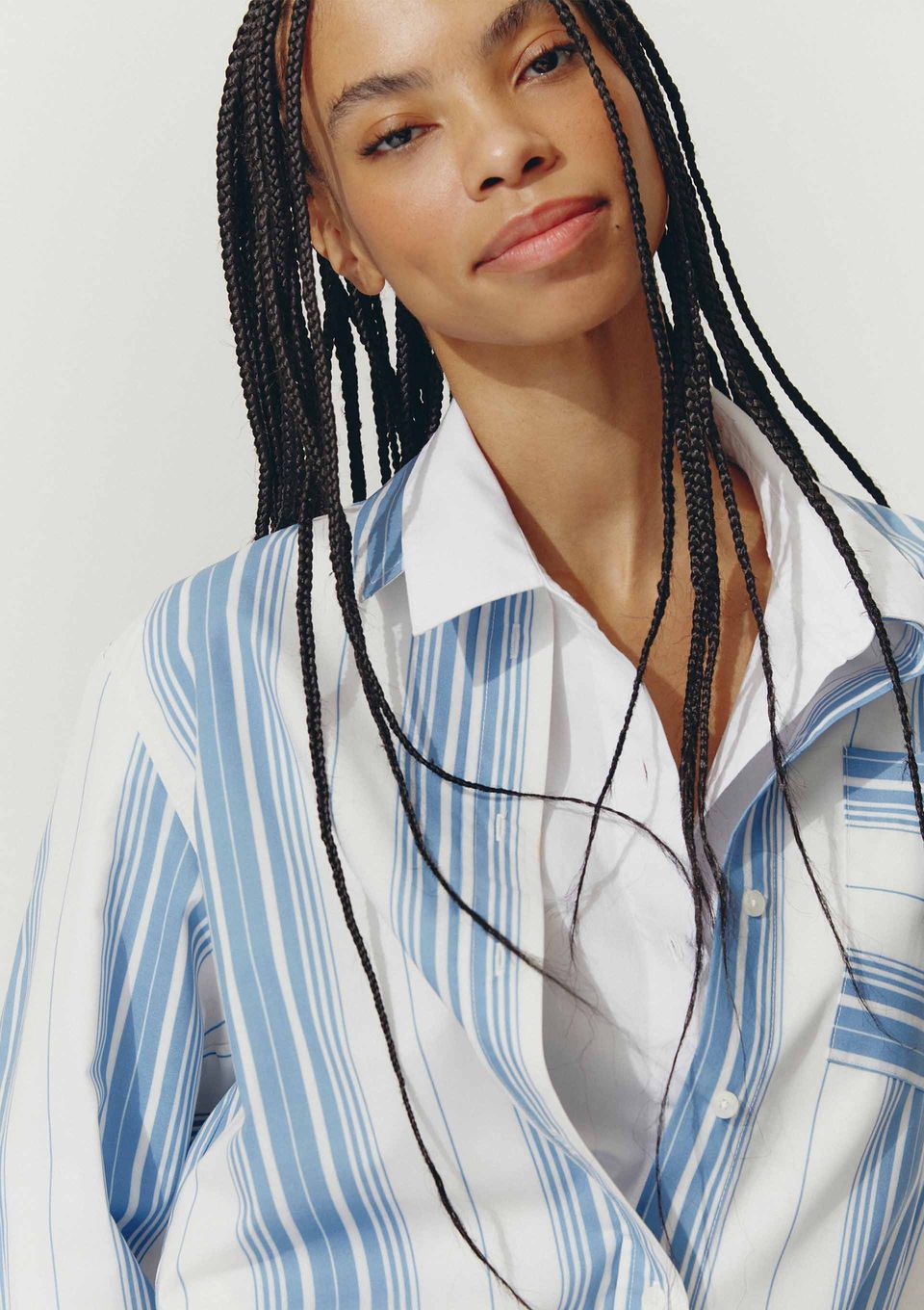 Camisa Feminina Ampla Manga Longa Listrada - Azul