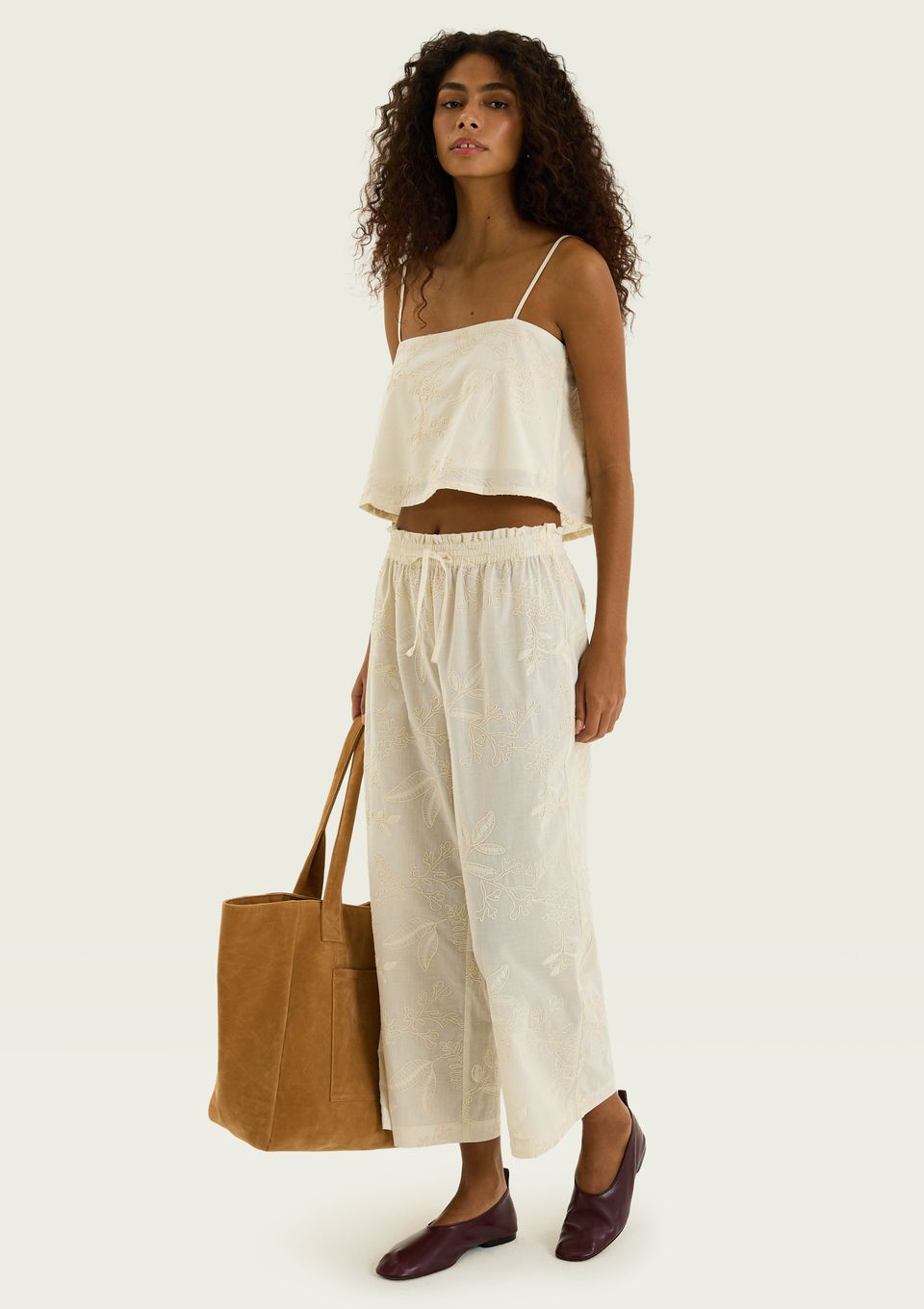 Calça Feminina Estampada com Amarração - Off White