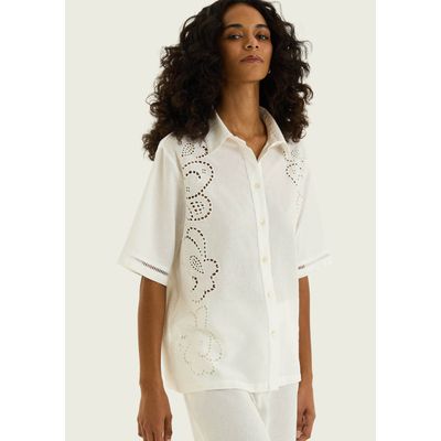 Camiseta Feminina Manga Curta Com Bordado - Off white