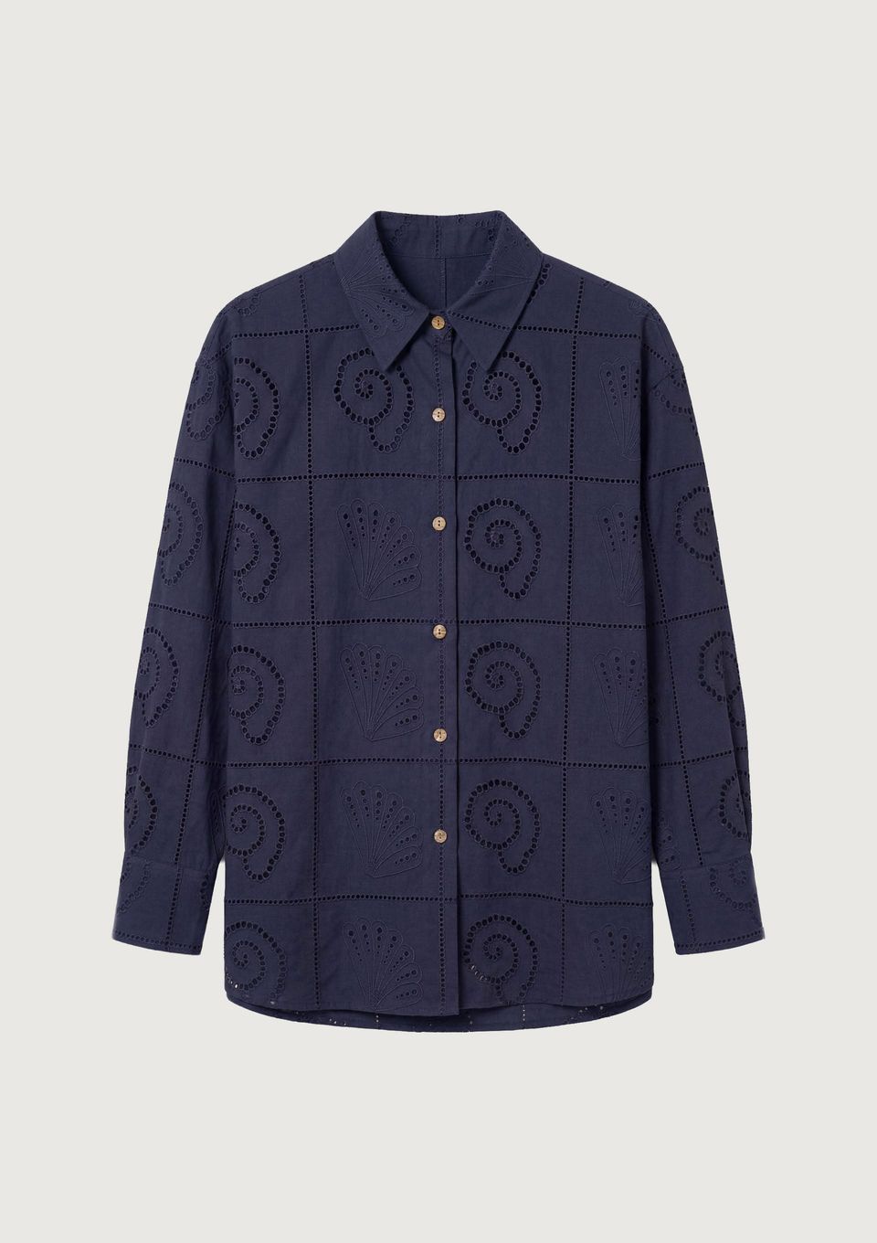 Camisa Feminina Manga Longa em Laise Conchas - Azul