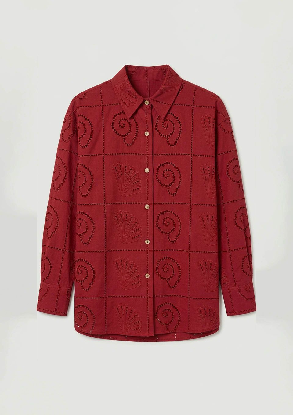 Camisa Feminina Manga Longa em Laise Conchas - Vermelho
