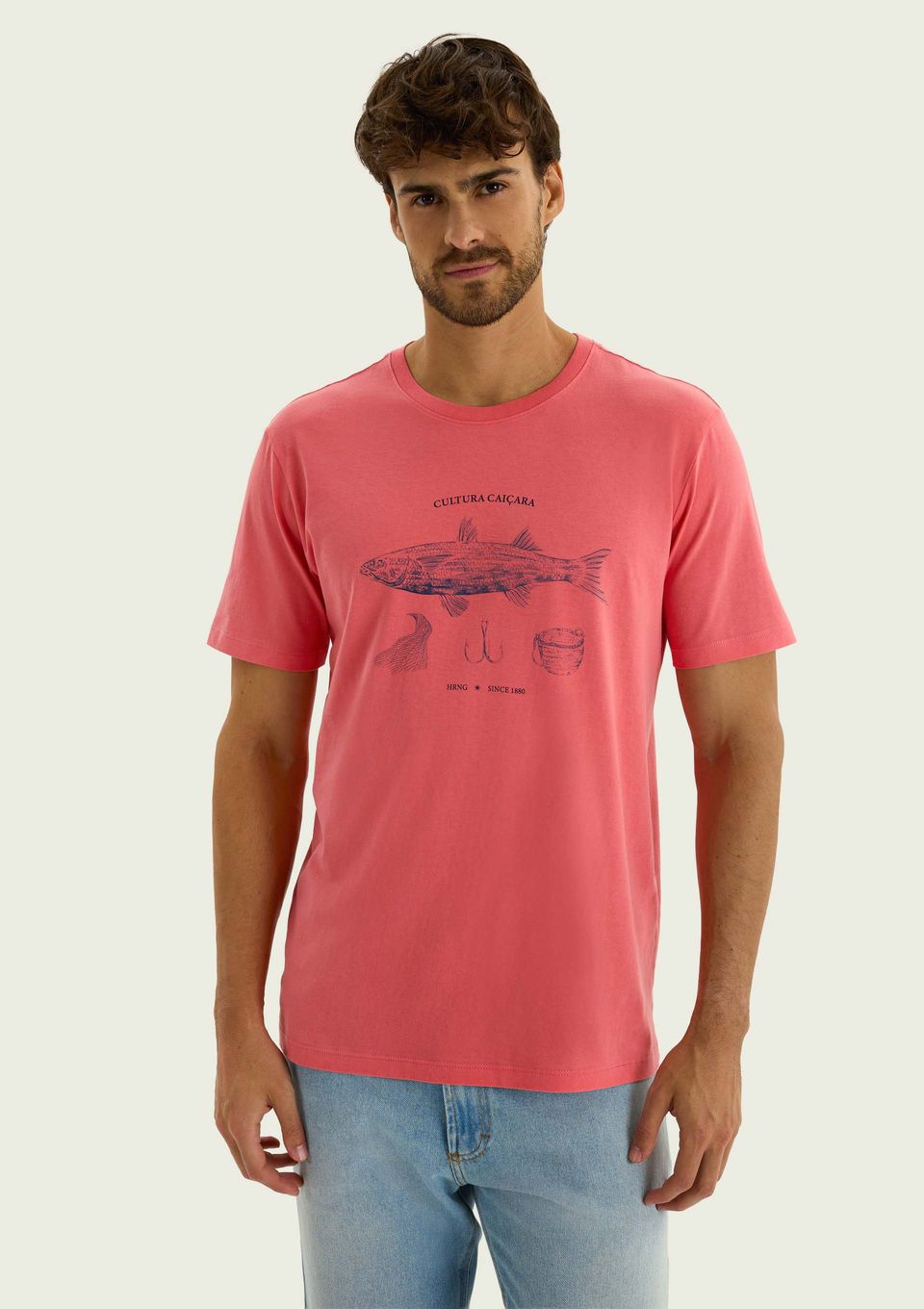 Camiseta Masculina com Estampa em Malha Premium - Salmão