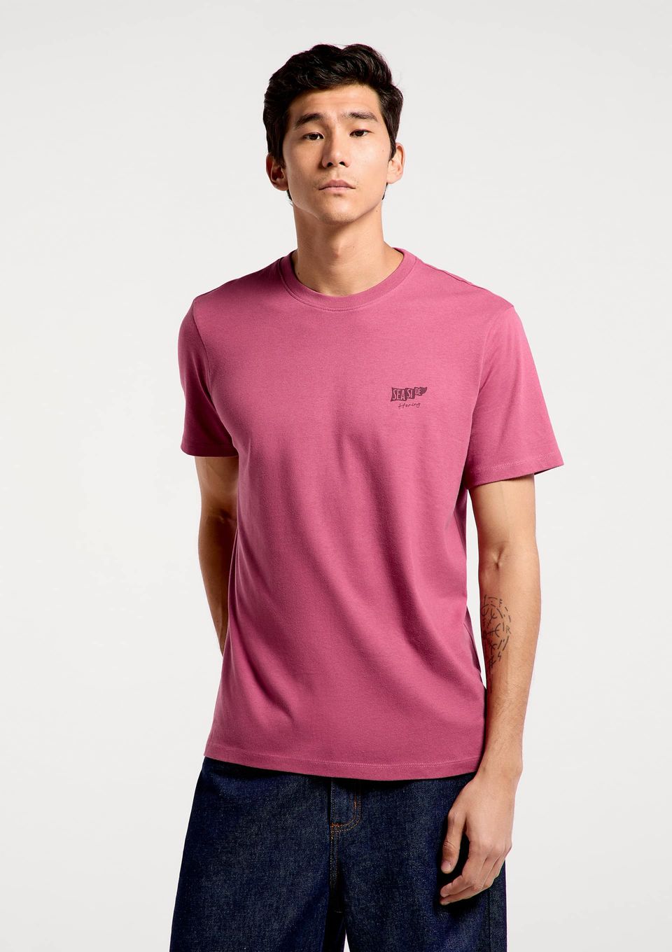 Camiseta Masculina Manga Curta com Estampa - Rosa