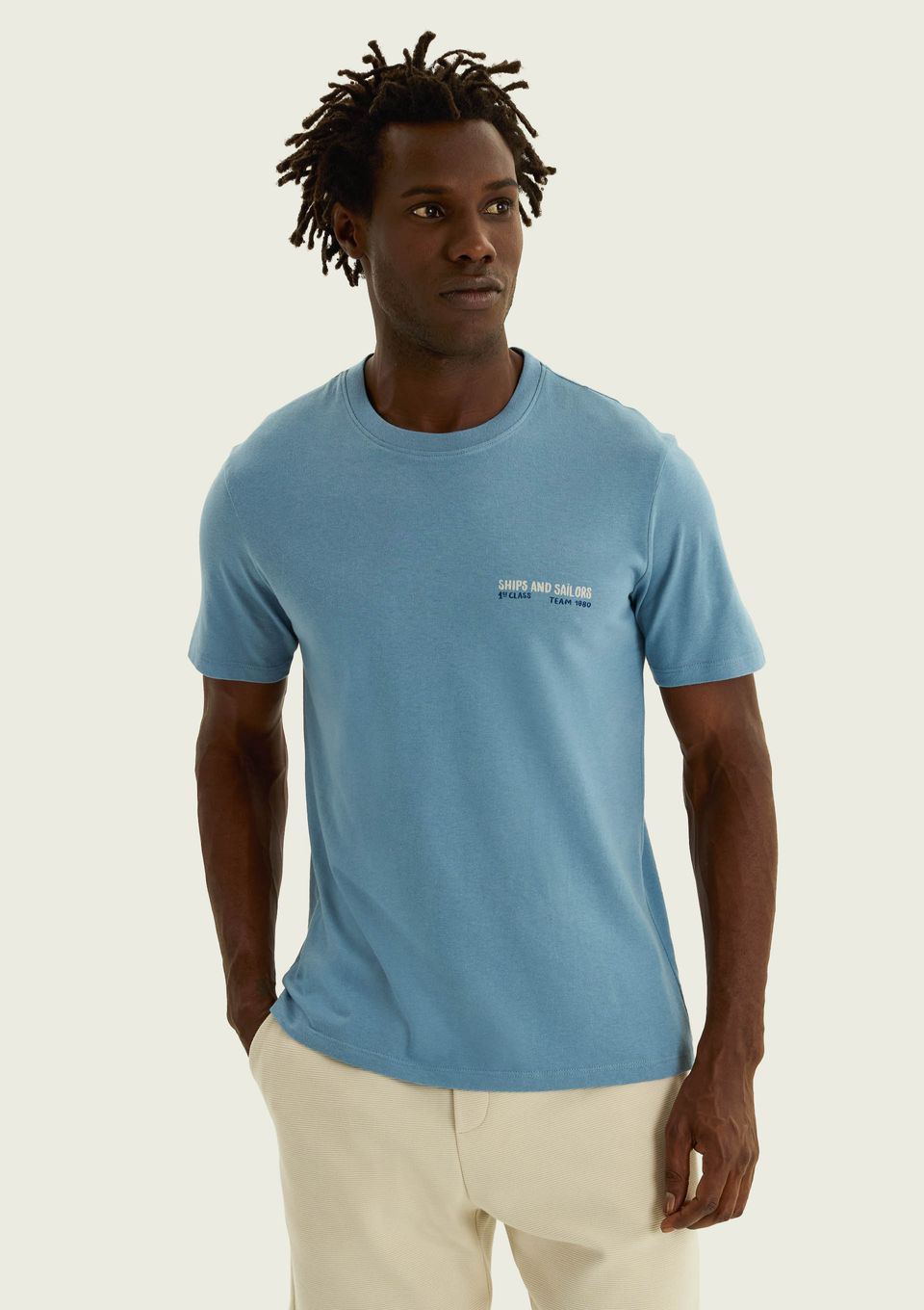 Camiseta Masculina Manga Curta com Estampa - Azul