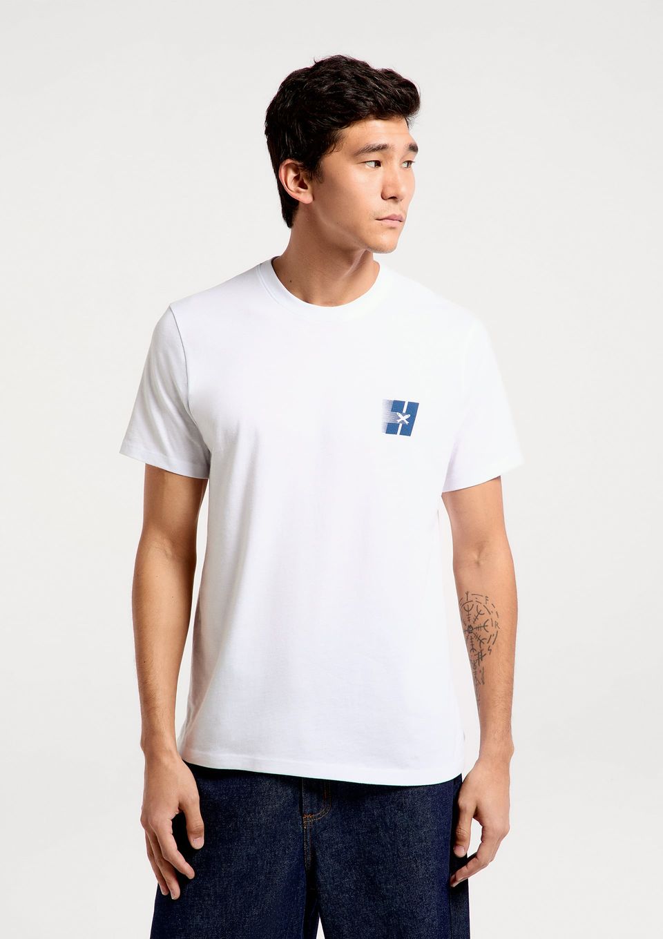 Camiseta Masculina Manga Curta com Estampa - Branco