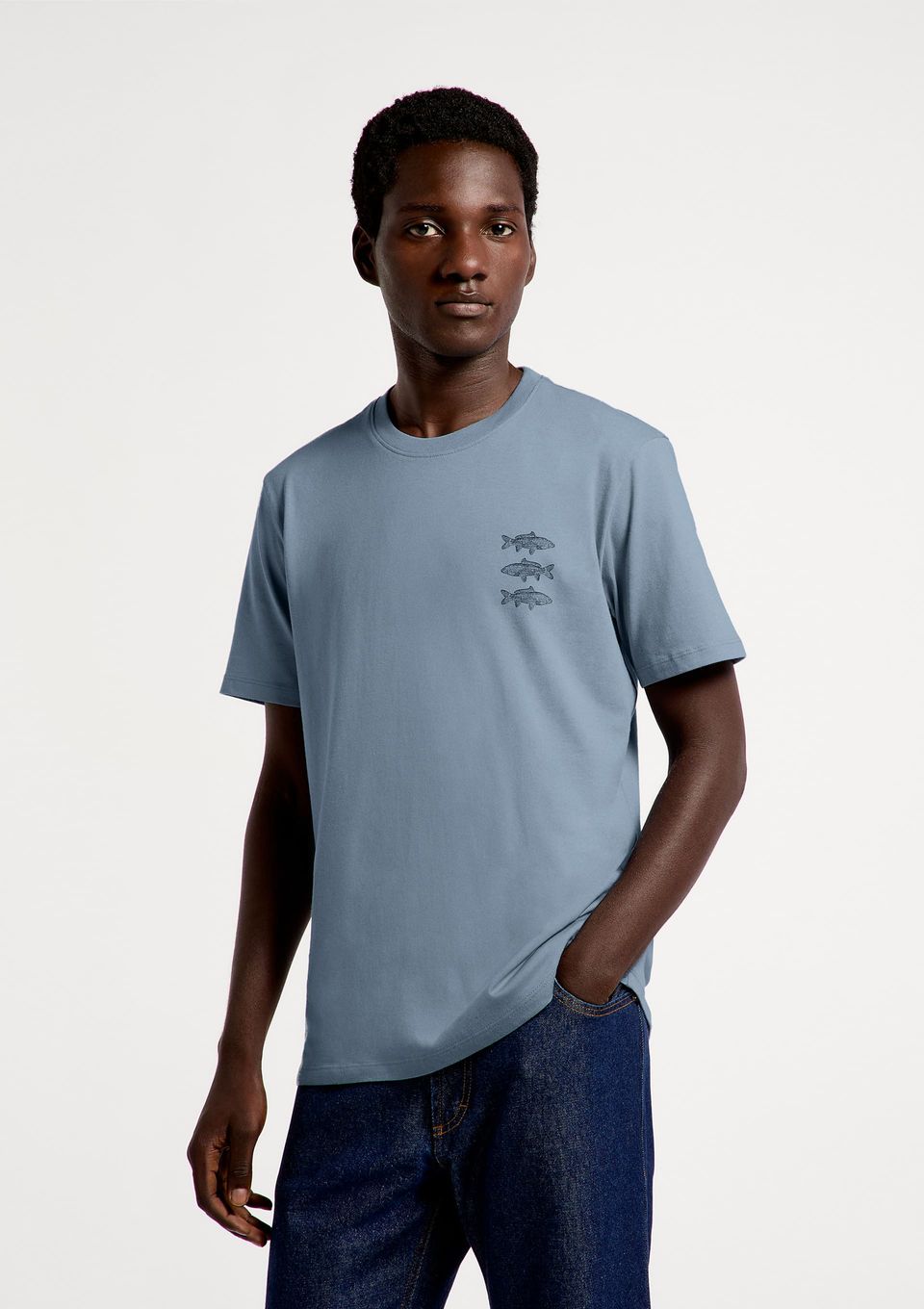 Camiseta Masculina Manga Curta com Estampa - Azul