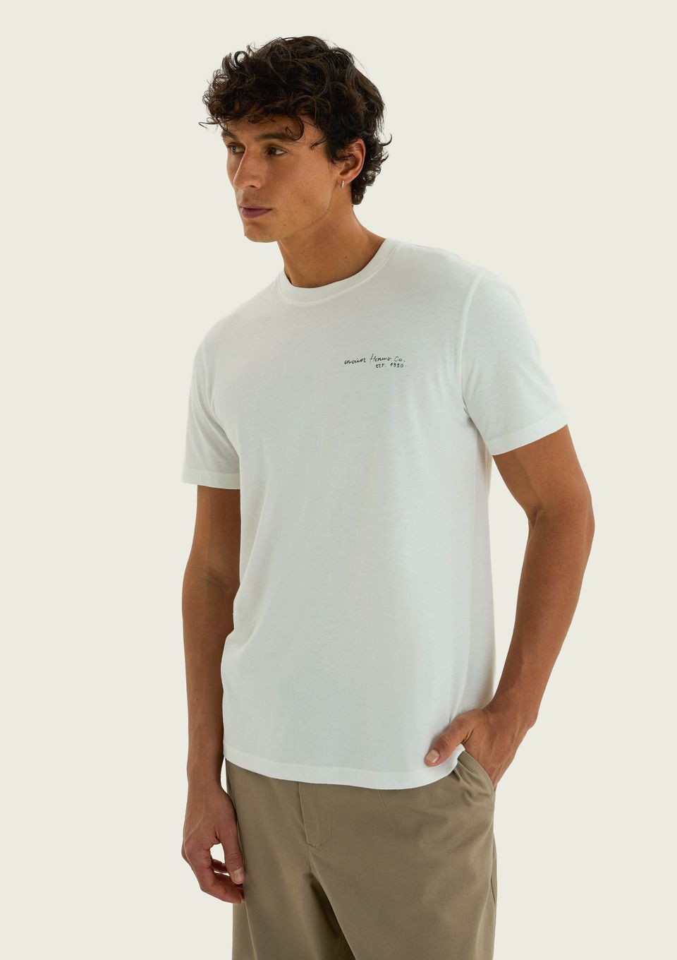 Camiseta Masculina Manga Curta com Estampa - Off White