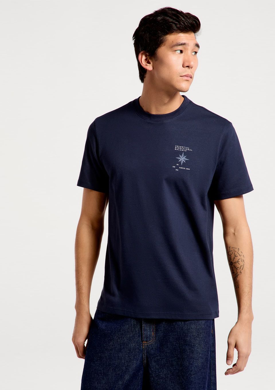 Camiseta Masculina Manga Curta com Estampa - Azul