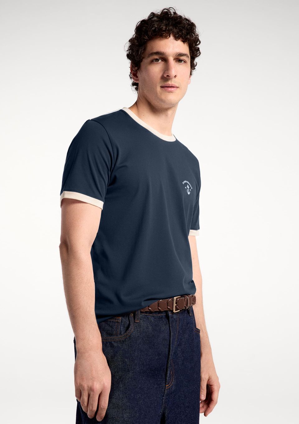 Camiseta Masculina em Malha com Estampa - Azul