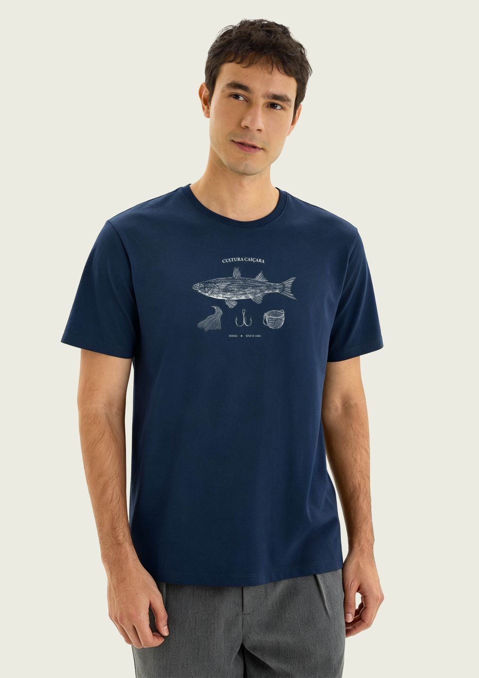 Camiseta Masculina com Estampa em Malha Premium - Azul