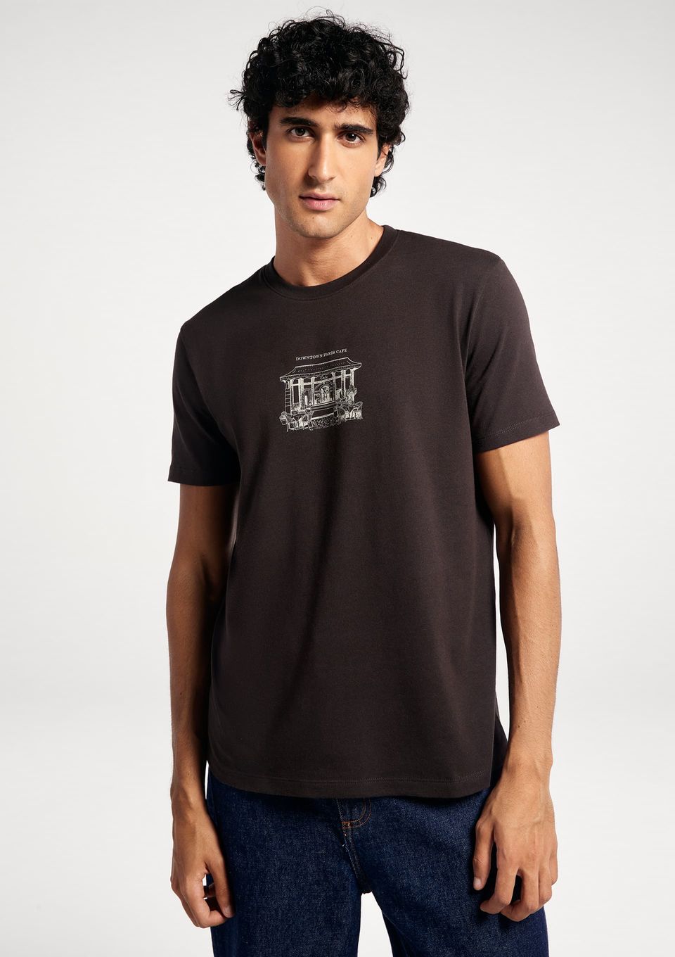 Camiseta Masculina Manga Curta com Estampa - Marrom