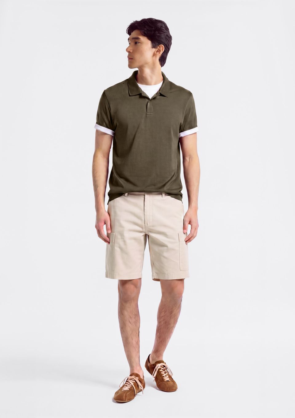 Bermuda Masculina Cargo em Sarja - Bege