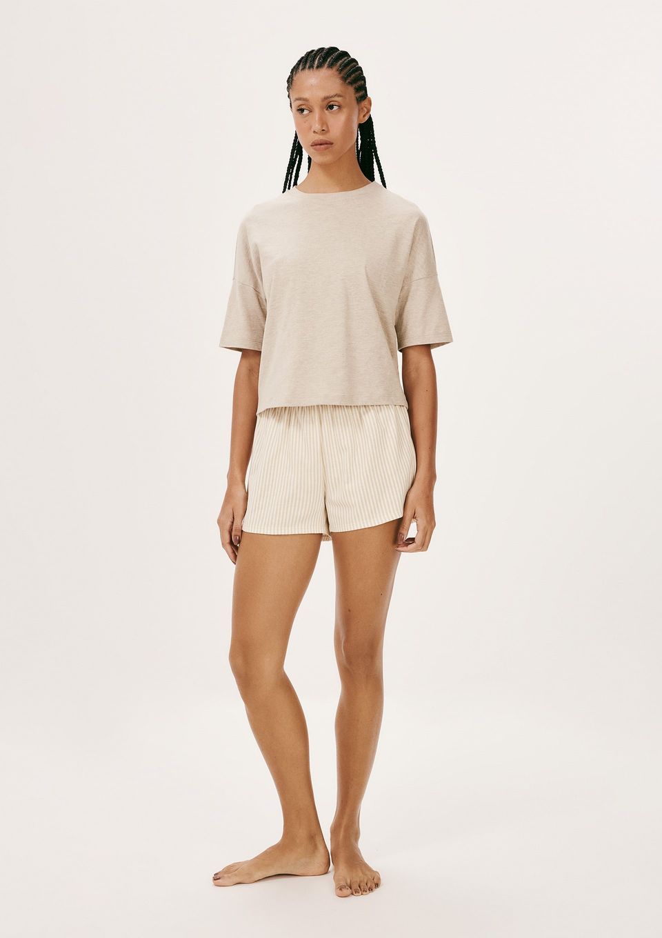 Pijama Curto Feminino Box Estampado - Bege