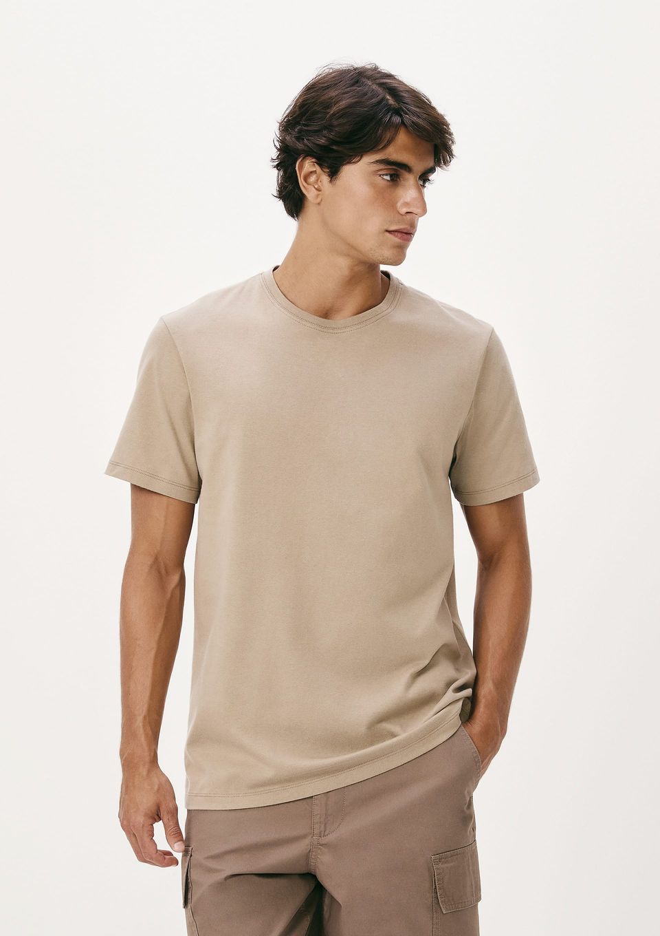 Camiseta Básica Masculina Comfort Super Cotton - Bege
