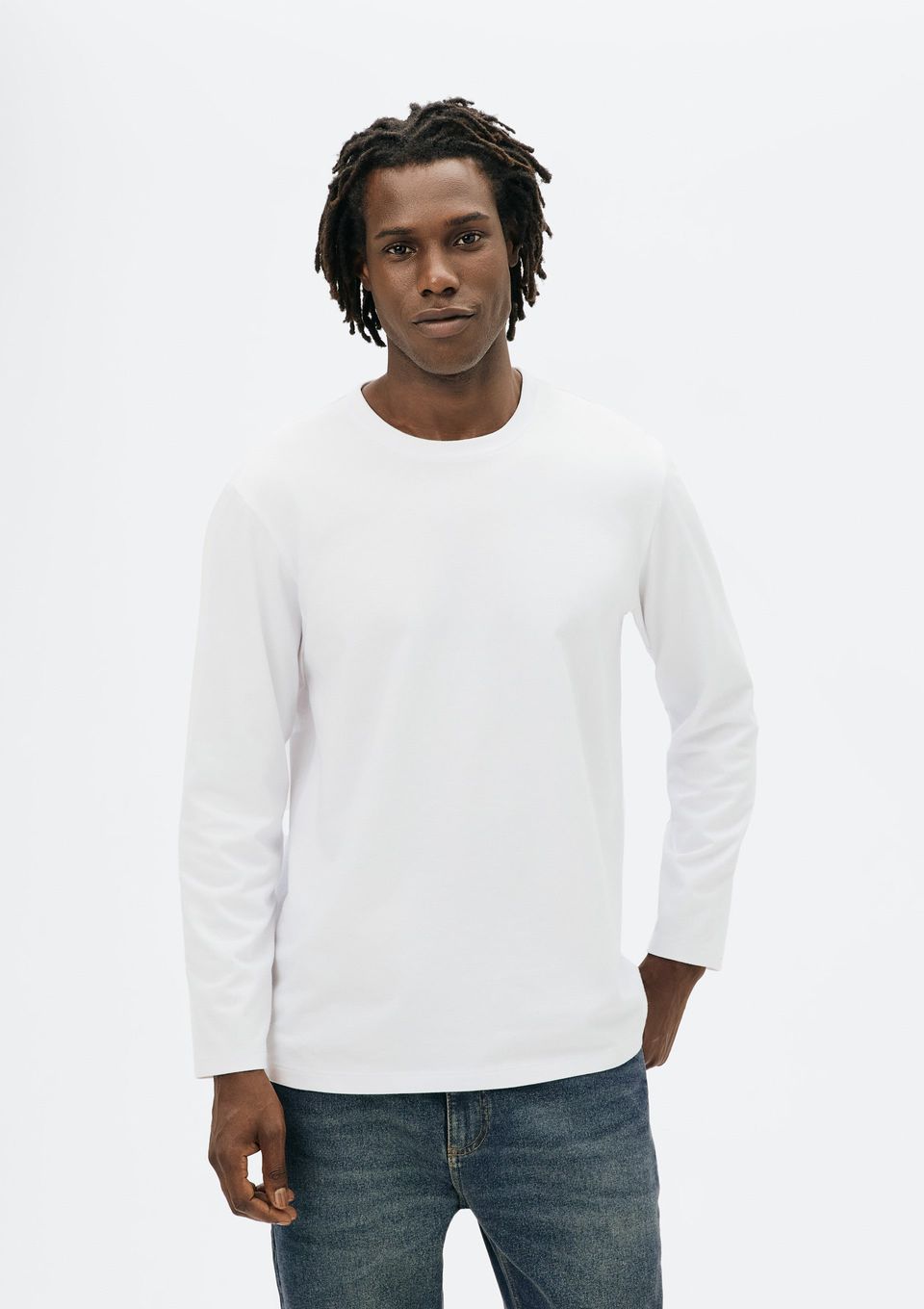 Camiseta Básica Masculina Manga Longa Super Cotton - Branco