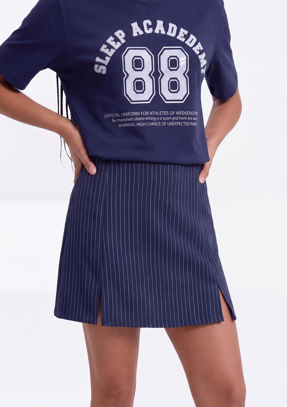 Saia Teen Colegial Plissada Fio Tinto - Azul