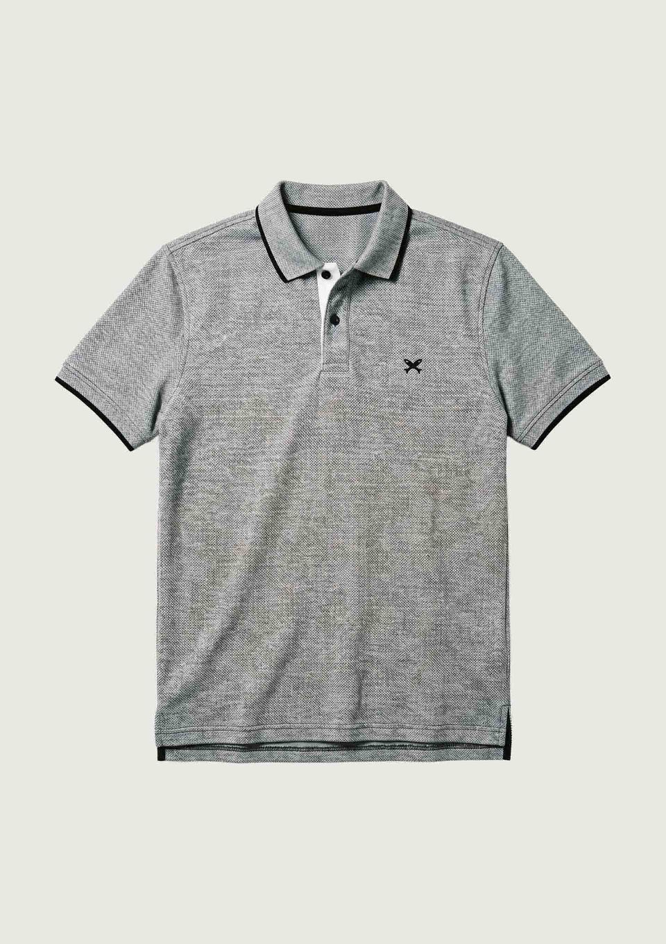 Polo Masculina com Bordado em Malha Premium - Cinza