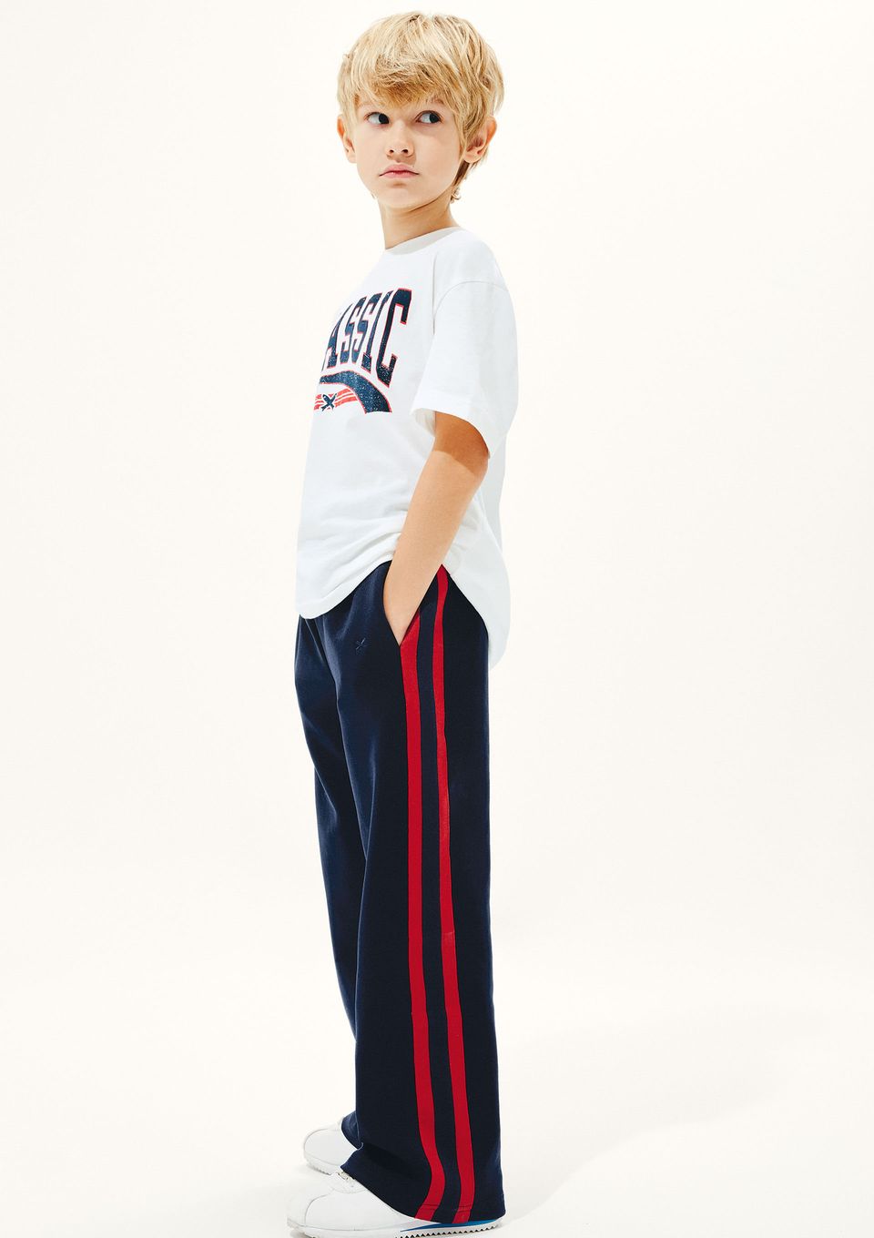 Calça Infantil Unissex Wide Leg com Faixas Laterais - Azul