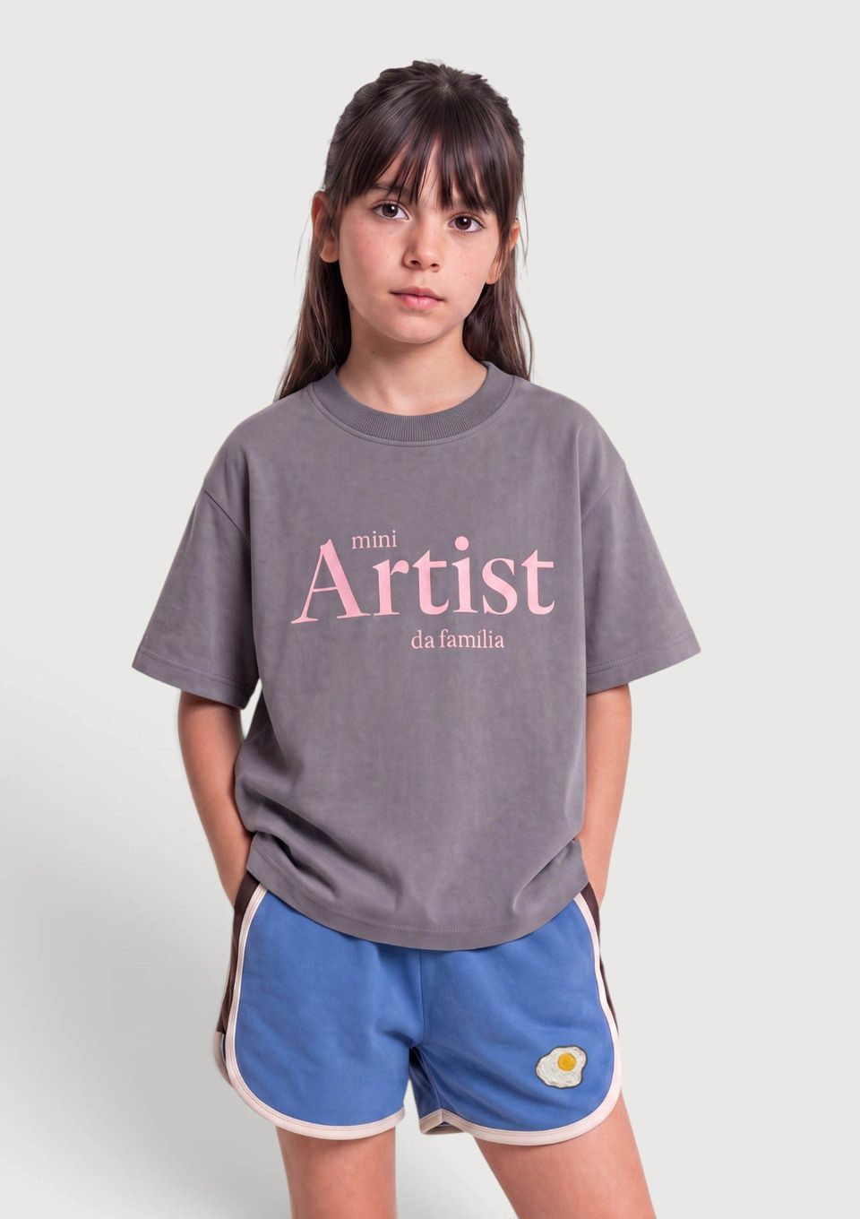Camiseta Infantil Unissex Super Cotton com Estampa Hering Kids + Renata Vanzetto - Cinza
