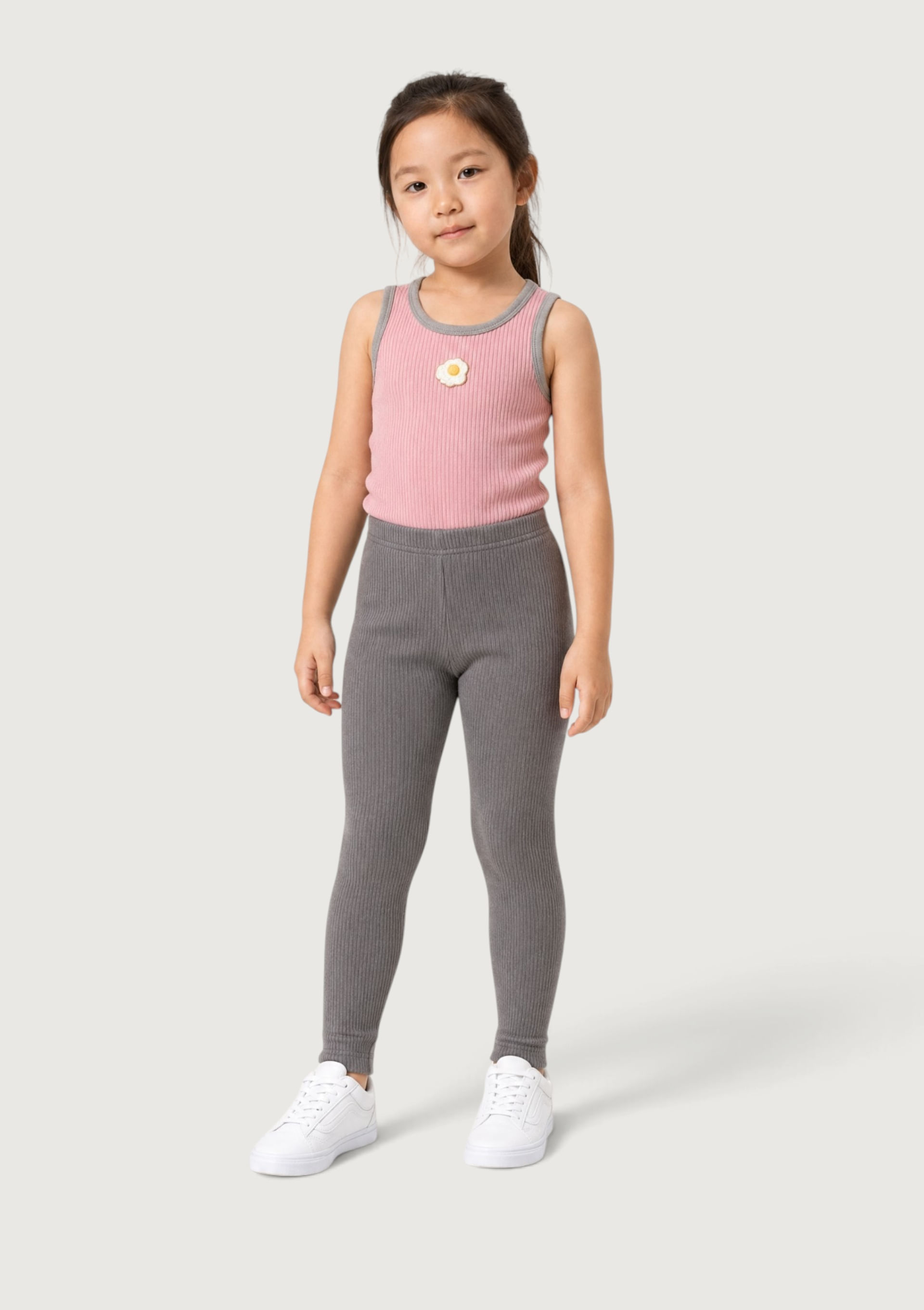 Calça Legging Infantil Menina em Ribana com Estampa Hering Kids + Renata Vanzetto - Cinza — Hering