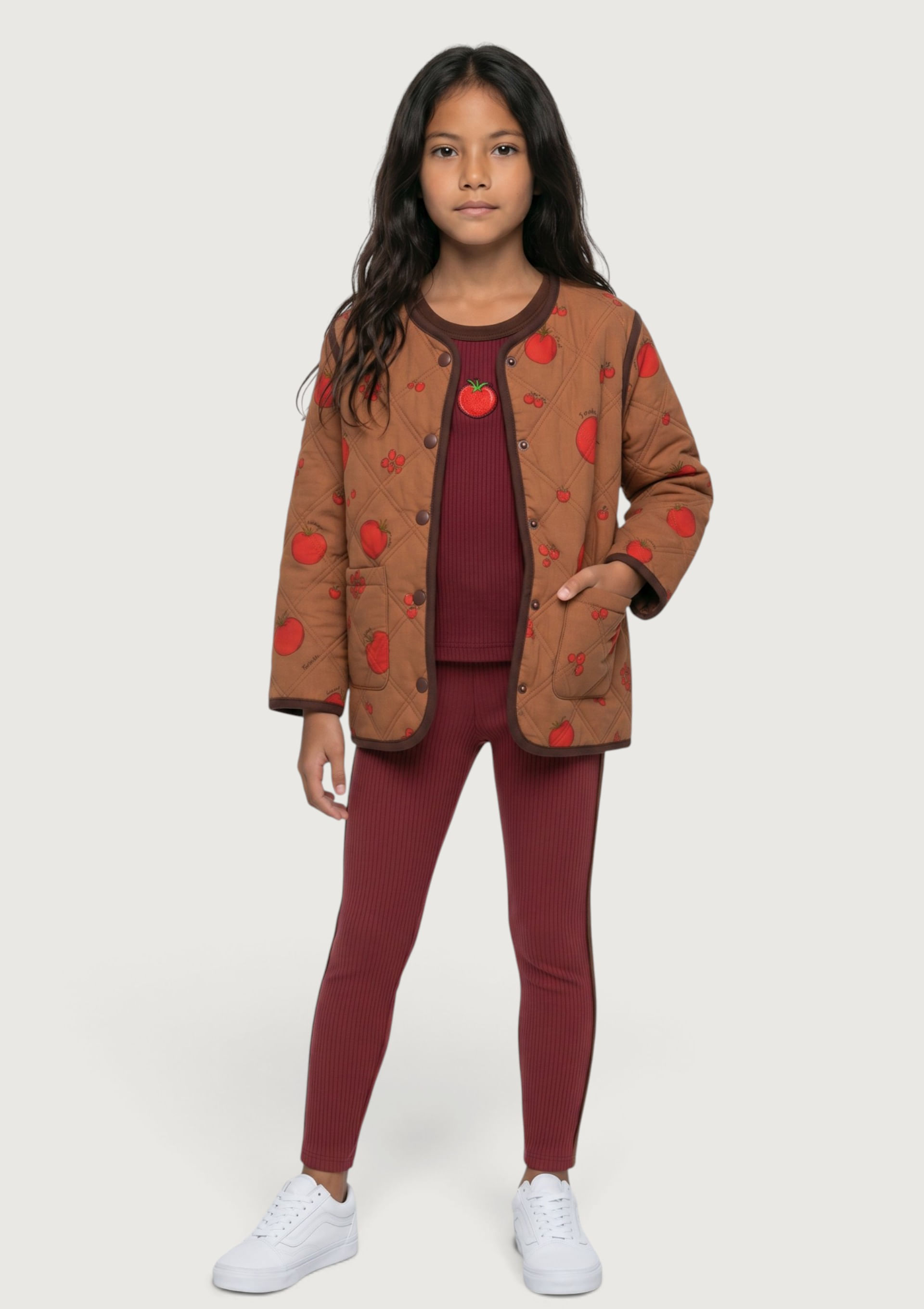 Calça Legging Infantil Menina em Ribana com Estampa Hering Kids + Renata Vanzetto - Vermelho — Hering