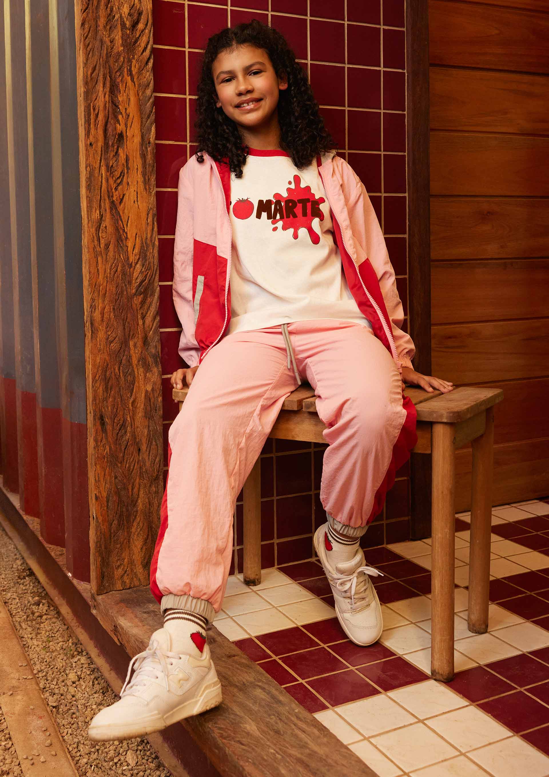 Calça Infantil Unissex Jogger em Nylon com Recortes Hering Kids + Renata Vanzetto - Rosa — Hering