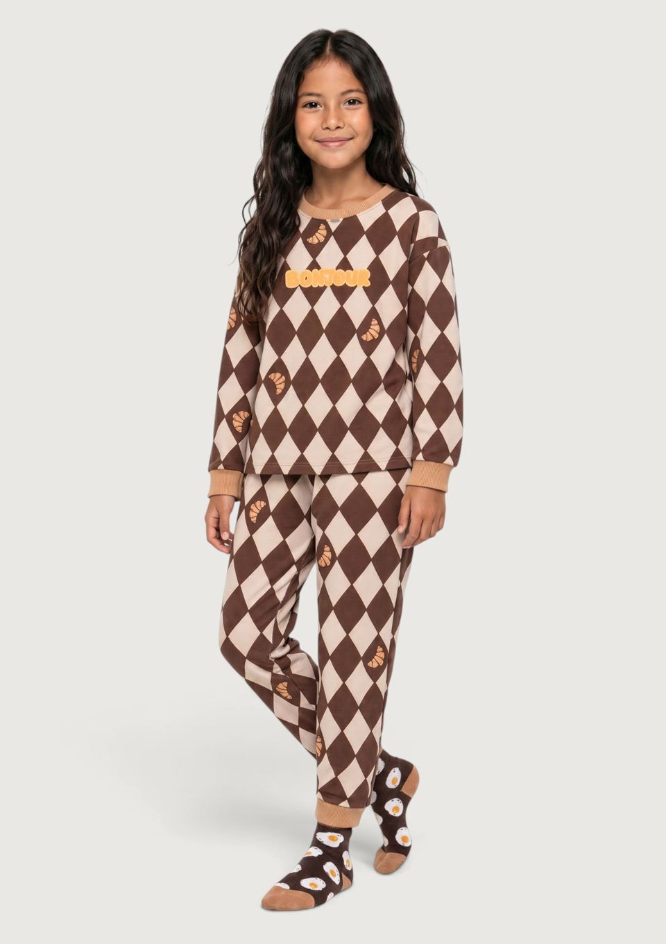 Pijama Longo Infantil Unissex Estampado Hering Kids + Renata Vanzetto - Marrom