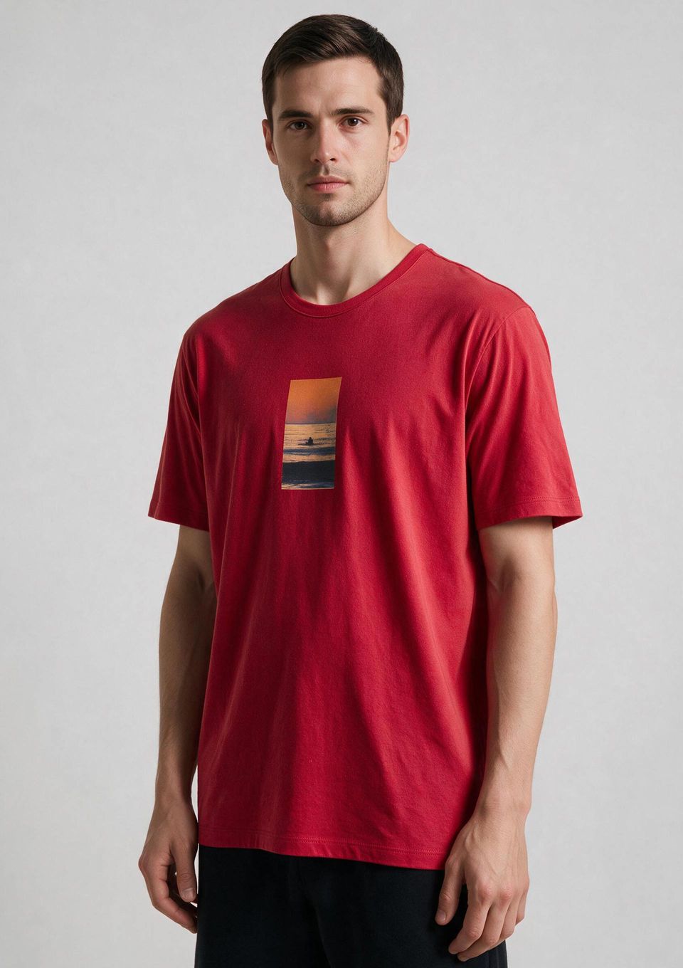 Camiseta Masculina Manga Curta com Estampa - Vermelho