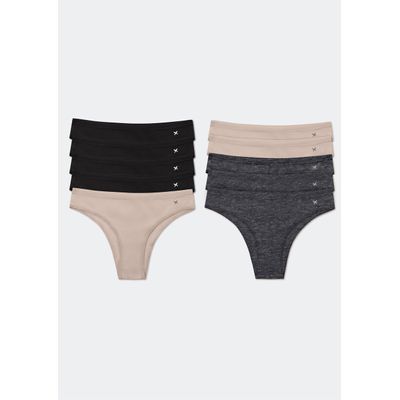 Kit 10 Calcinhas Básicas Tanga Em Algodão - Multicolorido