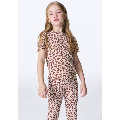 Blusa Infantil Menina Manga Curta Em Ribana Estampada - Nude