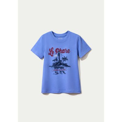 Blusa Infantil Menina Manga Curta Com Estampa - Azul