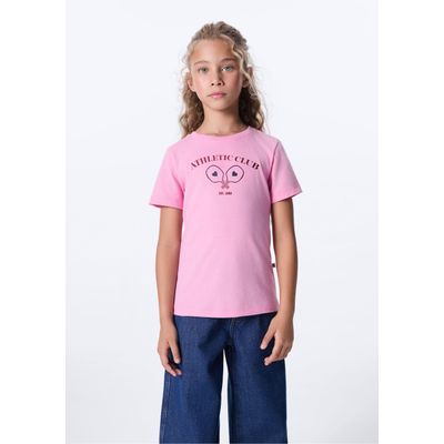 Blusa Infantil Menina Manga Curta Com Estampa - Rosa