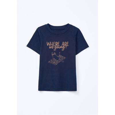 Blusa Infantil Menina Manga Curta Com Estampa - Azul