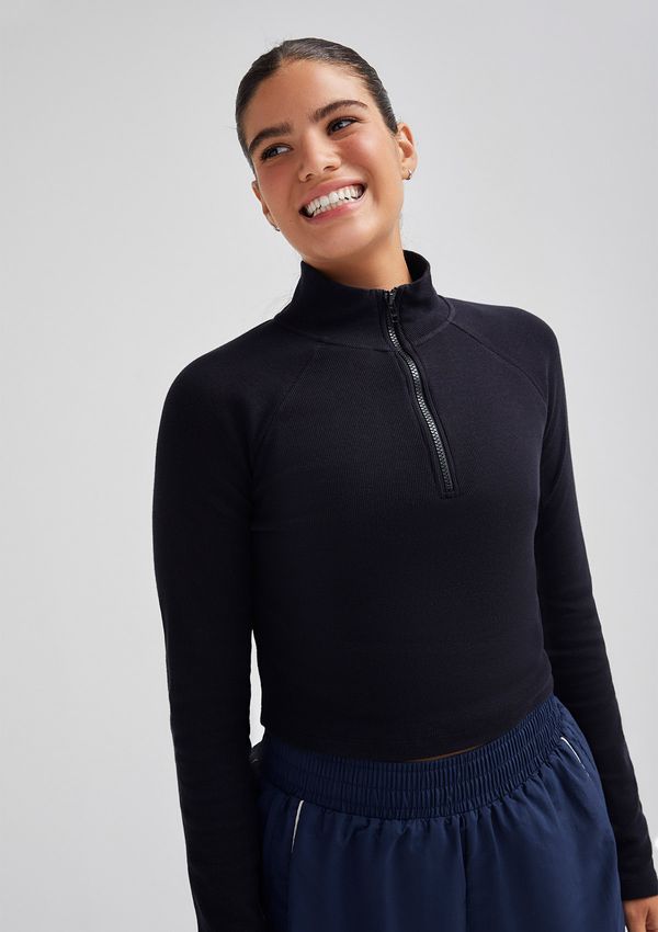 Blusa Esportiva Feminina Cropped Em Tecido Hidratante - Preto M