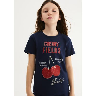 Blusa Infantil Menina Manga Curta Com Estampa - Azul