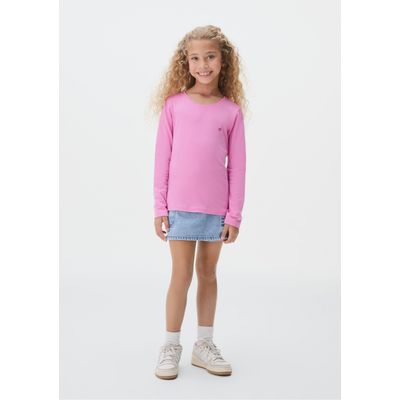 Blusa Básica Infantil Menina Manga Longa Com Patch Hering Kids - Rosa