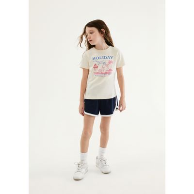 Blusa Infantil Menina Manga Curta Com Estampa - Off white