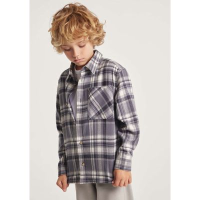 Camisa Infantil Menino Flanelada Xadrez - Cinza