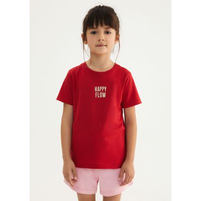 Blusa Infantil Menina Manga Curta Com Estampa - Vermelho
