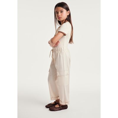Calça Infantil Menina Cargo Empapelada - Creme