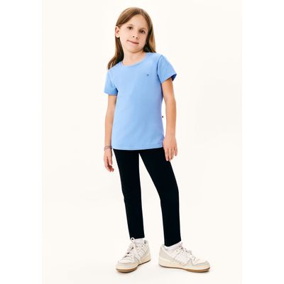 Blusa Básica Infantil Menina Com Bordado Coração - Azul