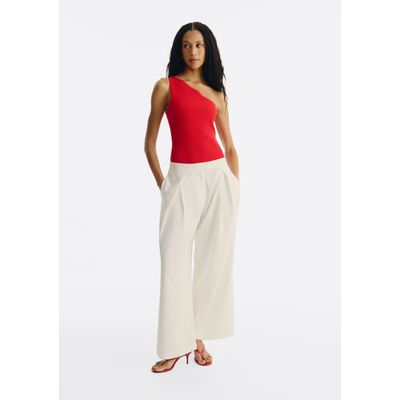 Calça Feminina Wide Leg Em Alfaiataria Cintura Alta - Off white